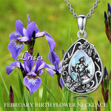 Sterling Silver Personalized Engraved Teardrop Moonstone Butterfly Birth Flower Pendant Necklace