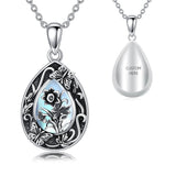 Sterling Silver Personalized Engraved Teardrop Moonstone Butterfly Birth Flower Pendant Necklace