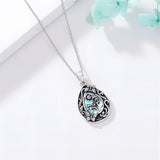 Sterling Silver Personalized Engraved Teardrop Moonstone Butterfly Birth Flower Pendant Necklace