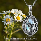 Sterling Silver Personalized Engraved Teardrop Moonstone Butterfly Birth Flower Pendant Necklace