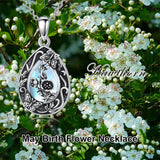 Sterling Silver Personalized Engraved Teardrop Moonstone Butterfly Birth Flower Pendant Necklace