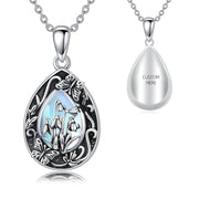 Sterling Silver Personalized Engraved Teardrop Moonstone Butterfly Birth Flower Pendant Necklace