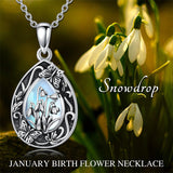 Sterling Silver Personalized Engraved Teardrop Moonstone Butterfly Birth Flower Pendant Necklace