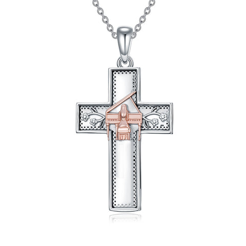 Sterling Silver Cross Flute Gymnastics Violin Piano Cello Pendant Necklace Cross Jewelry Birthday Christmas Gift