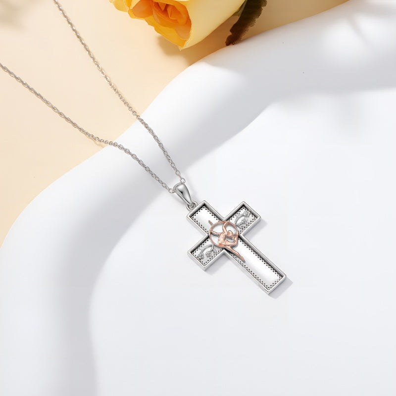 Sterling Silver Cross Flute Gymnastics Violin Piano Cello Pendant Necklace Cross Jewelry Birthday Christmas Gift