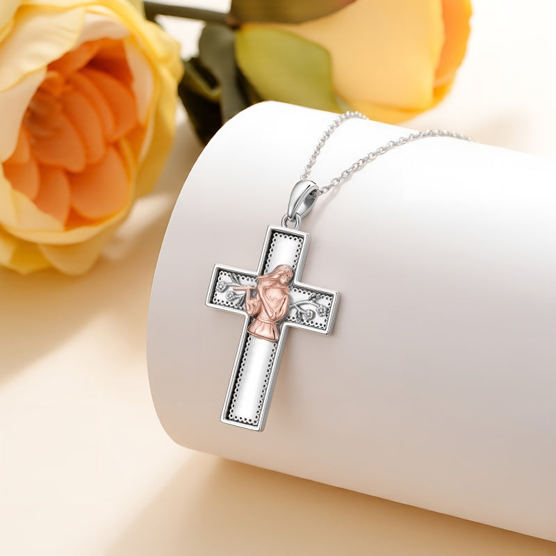 Sterling Silver Cross Flute Gymnastics Violin Piano Cello Pendant Necklace Cross Jewelry Birthday Christmas Gift