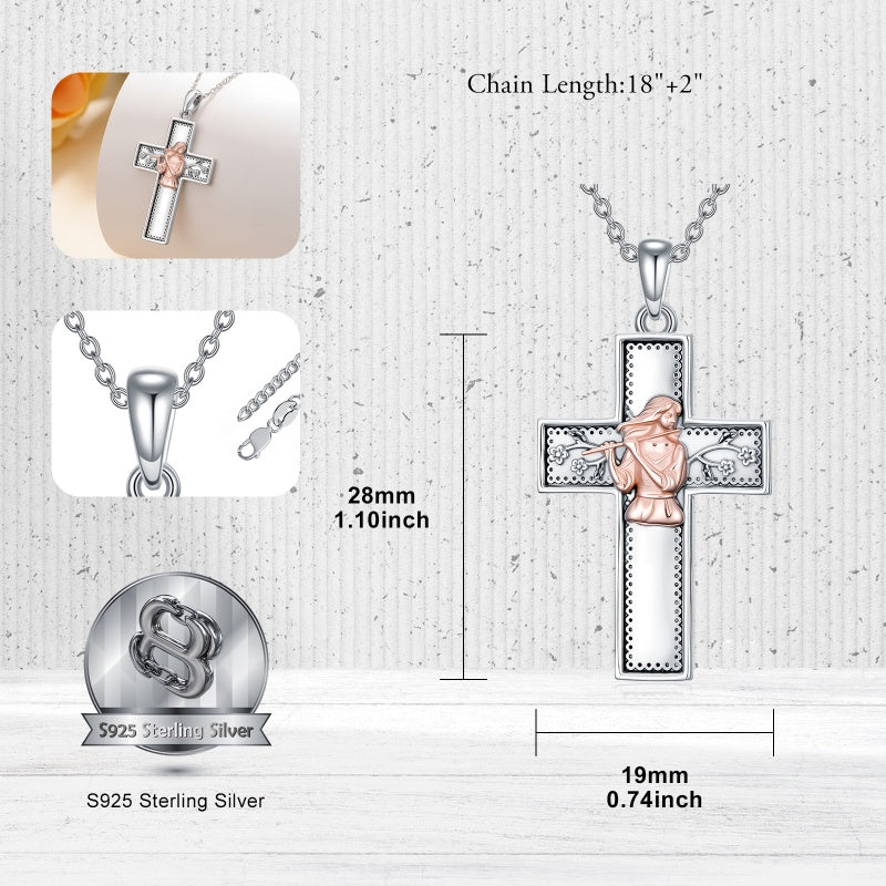 Sterling Silver Cross Flute Gymnastics Violin Piano Cello Pendant Necklace Cross Jewelry Birthday Christmas Gift