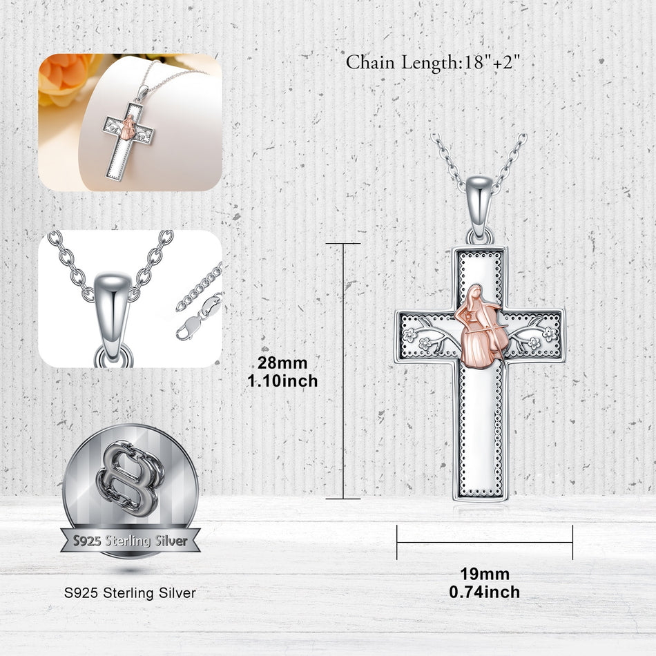 Sterling Silver Cross Flute Gymnastics Violin Piano Cello Pendant Necklace Cross Jewelry Birthday Christmas Gift