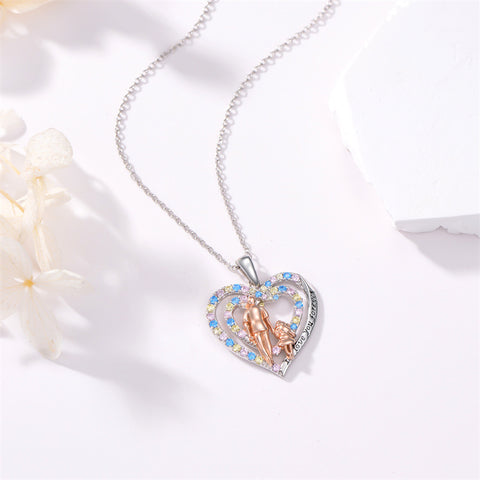 Sterling Silver Father Daughter Heart Pendant Necklace from Dad Gift for Daughter