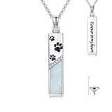 Sterling Silver  Opal Personalized Engraved Bar Pet  Butterfly Dragonfly Tree of Life  Urn Necklace for Ashes