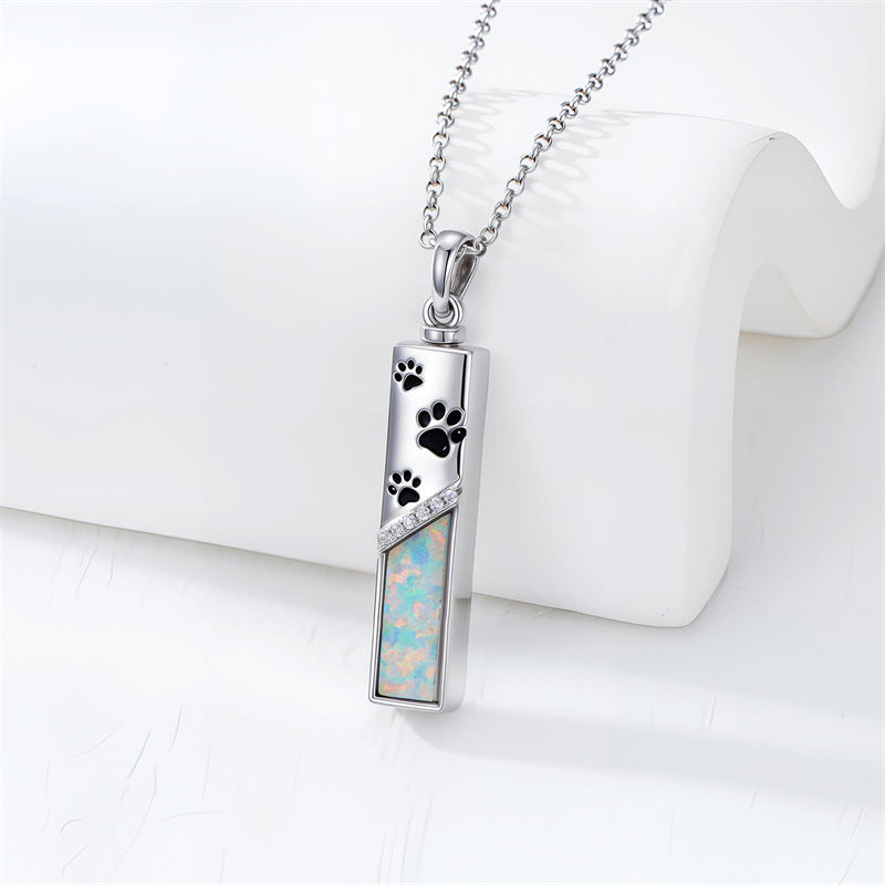Sterling Silver  Opal Personalized Engraved Bar Pet  Butterfly Dragonfly Tree of Life  Urn Necklace for Ashes