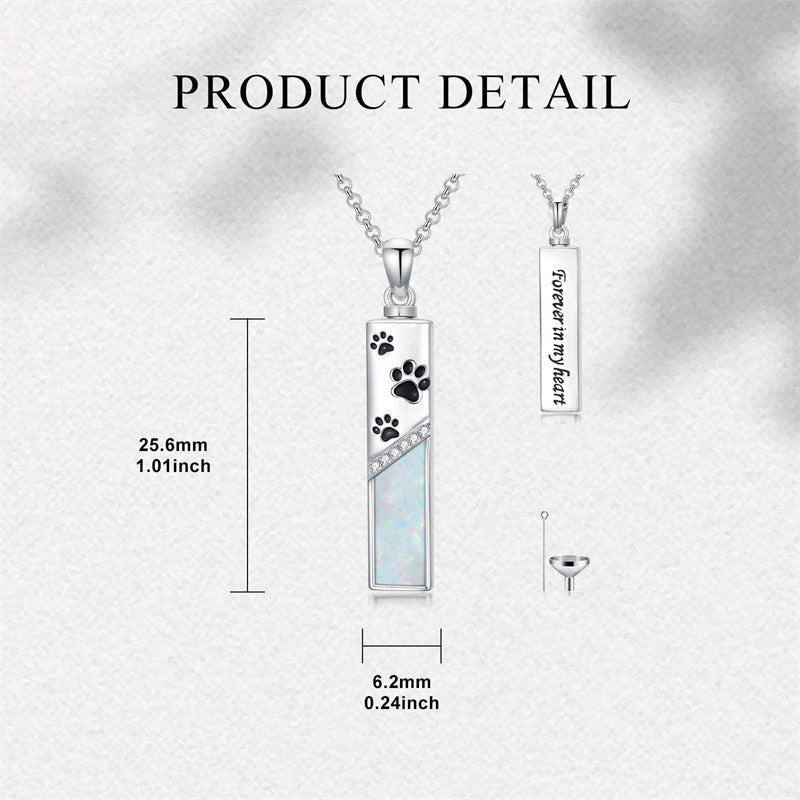 Sterling Silver  Opal Personalized Engraved Bar Pet  Butterfly Dragonfly Tree of Life  Urn Necklace for Ashes