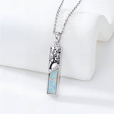 Sterling Silver  Opal Personalized Engraved Bar Pet  Butterfly Dragonfly Tree of Life  Urn Necklace for Ashes