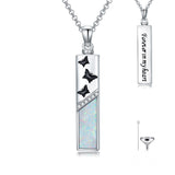 Sterling Silver  Opal Personalized Engraved Bar Pet  Butterfly Dragonfly Tree of Life  Urn Necklace for Ashes