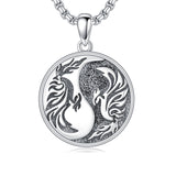 Sterling Silver Yin Yang Wolf Dragon Scorpion Tiger Wolf Phoenix Pendant Necklace