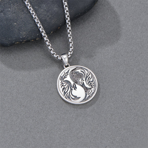 Sterling Silver Yin Yang Wolf Dragon Scorpion Tiger Wolf Phoenix Pendant Necklace