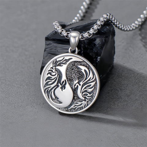 Sterling Silver Yin Yang Wolf Dragon Scorpion Tiger Wolf Phoenix Pendant Necklace
