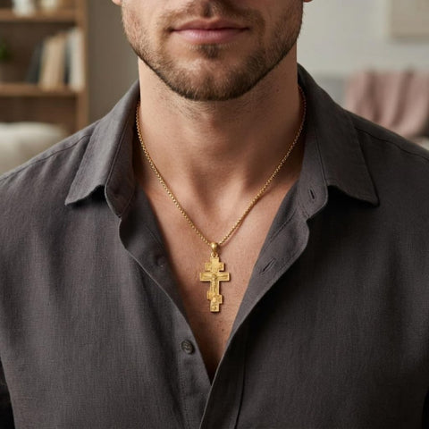 14K Gold Plated Religious Amulet  Cross Pendant Necklace