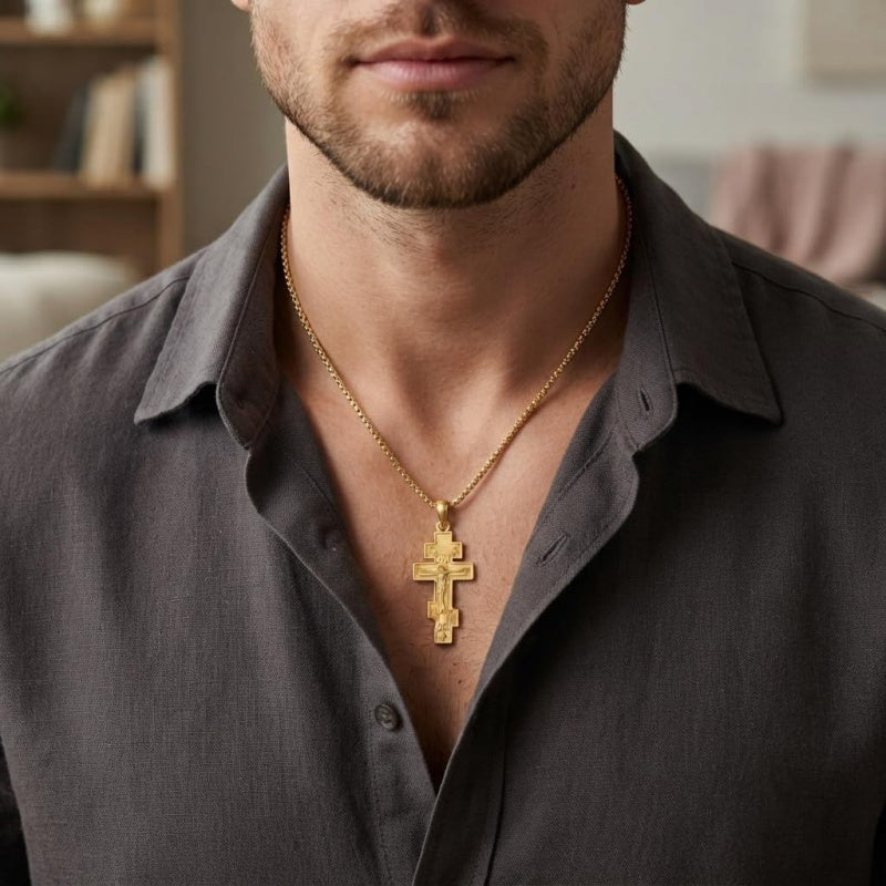 14K Gold Plated Religious Amulet  Cross Pendant Necklace