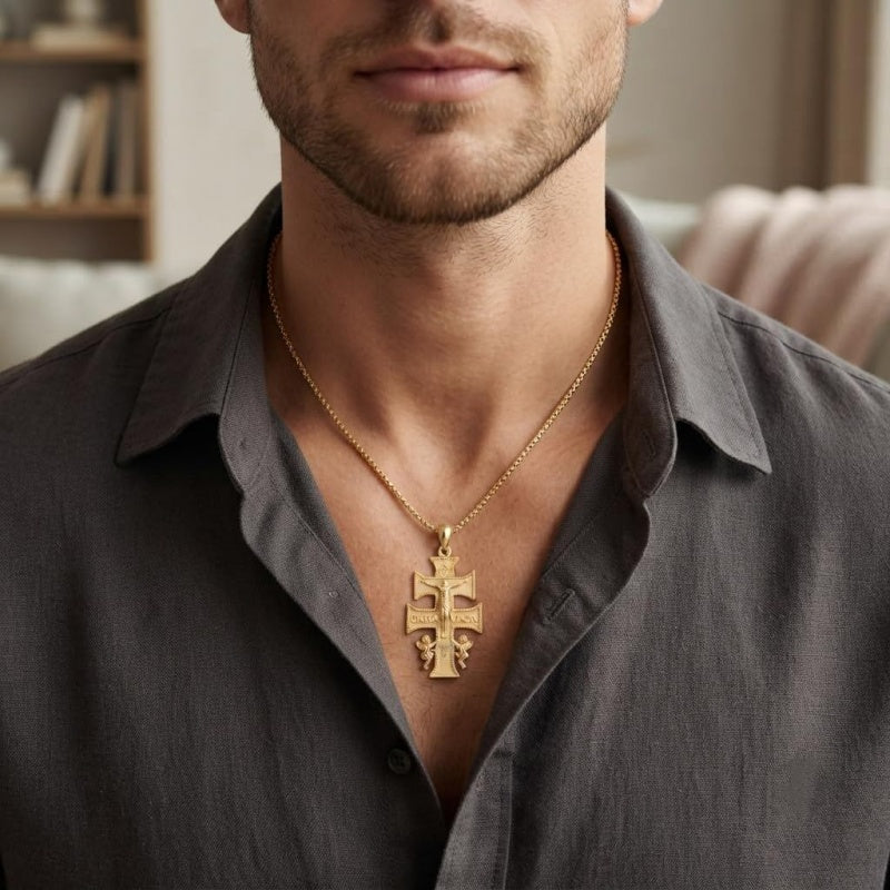 14K Gold Plated Religious Amulet  Cross Pendant Necklace