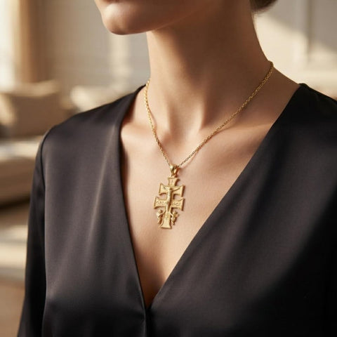 14K Gold Plated Religious Amulet  Cross Pendant Necklace