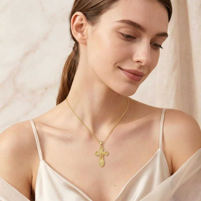 14K Gold Plated Religious Amulet  Cross Pendant Necklace