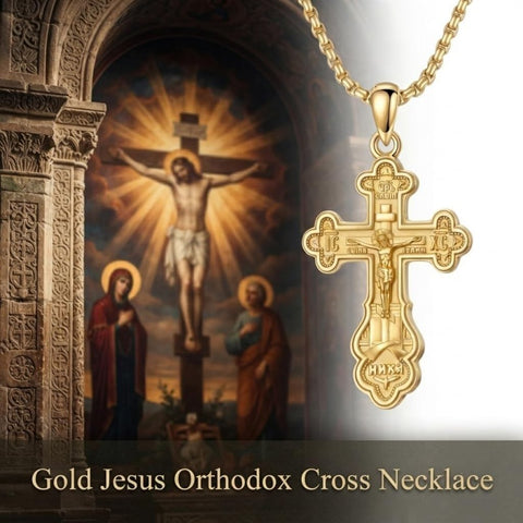 14K Gold Plated Religious Amulet  Cross Pendant Necklace