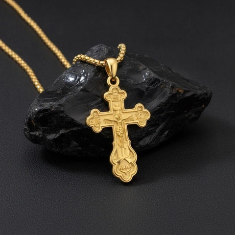 14K Gold Plated Religious Amulet  Cross Pendant Necklace