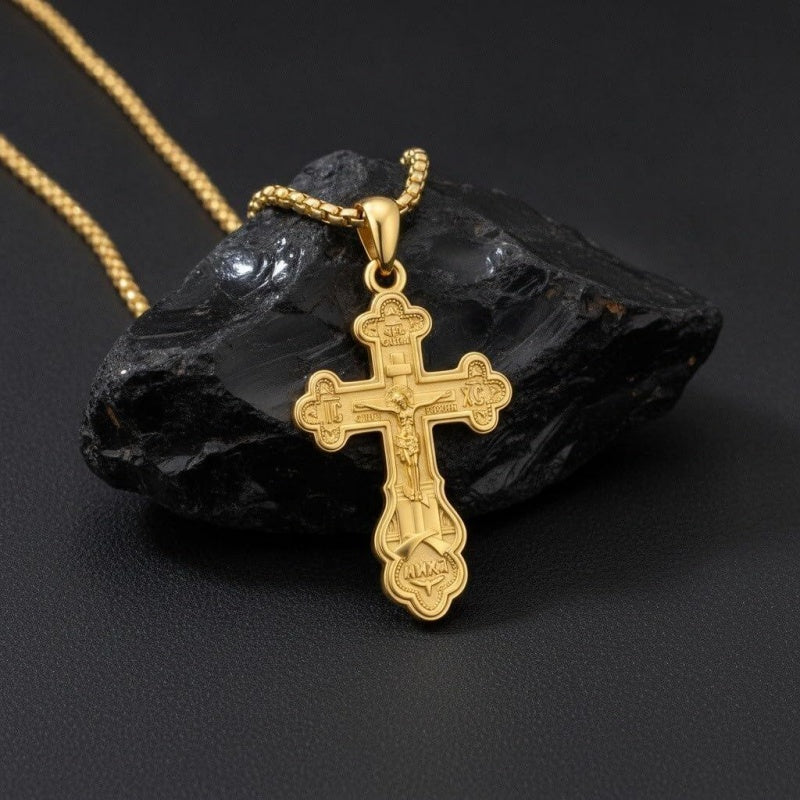 14K Gold Plated Religious Amulet  Cross Pendant Necklace