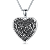 Sterling Silver Butterfly Heart Birth Flower Photo Locket Pendant Necklace for Women Birthday Christmas  Gifts
