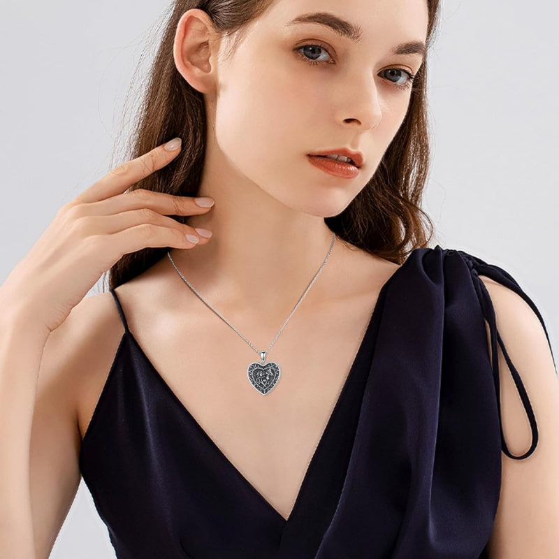 Sterling Silver Butterfly Heart Birth Flower Photo Locket Pendant Necklace for Women Birthday Christmas  Gifts