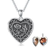 Sterling Silver Butterfly Heart Birth Flower Photo Locket Pendant Necklace for Women Birthday Christmas  Gifts