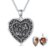 Sterling Silver Butterfly Heart Birth Flower Photo Locket Pendant Necklace for Women Birthday Christmas  Gifts