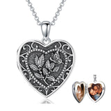 Sterling Silver Butterfly Heart Birth Flower Photo Locket Pendant Necklace for Women Birthday Christmas  Gifts
