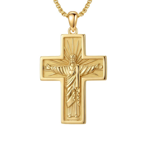 14K Gold Plated Religious Amulet  Cross Pendant Necklace
