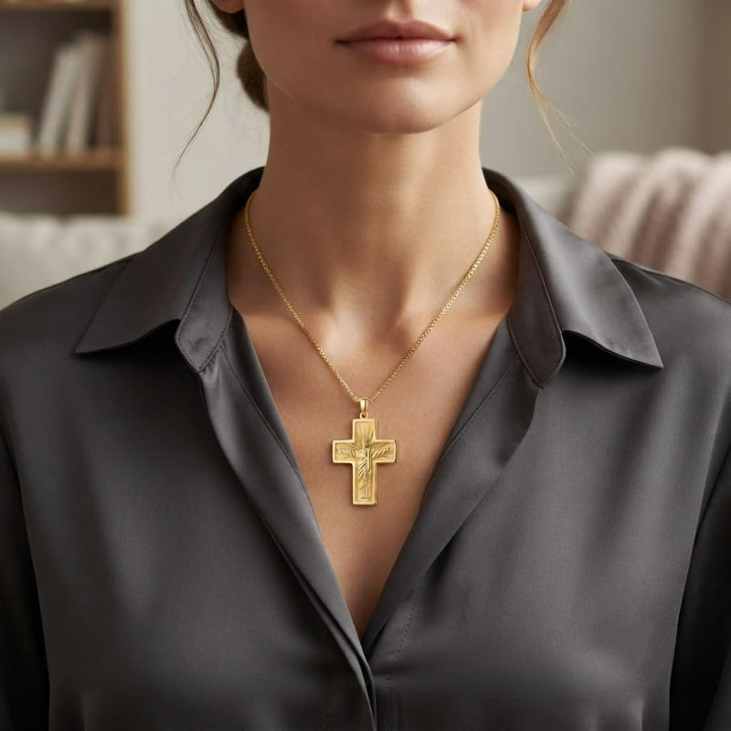 14K Gold Plated Religious Amulet  Cross Pendant Necklace