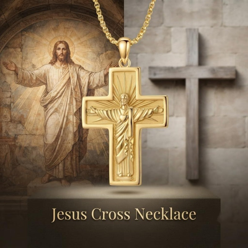 14K Gold Plated Religious Amulet  Cross Pendant Necklace