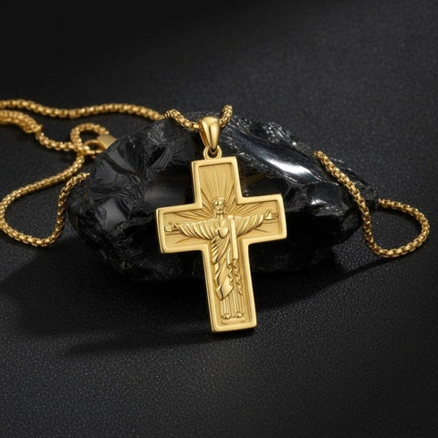 14K Gold Plated Religious Amulet  Cross Pendant Necklace