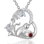 Sterling Silver 12 Month Birthstone Cat Pendant Necklace Gifts for Cat Lovers