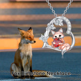 Sterling Silver Heart Birthstone Fox Pendant Necklace