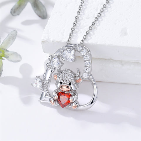 Sterling Silver Highland Cow Pendant Necklace