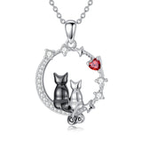 Sterling Silver Cubic Zirconia Two Cats Pendant Necklace