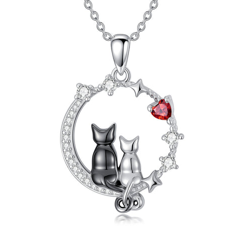 Sterling Silver Cubic Zirconia Two Cats Pendant Necklace
