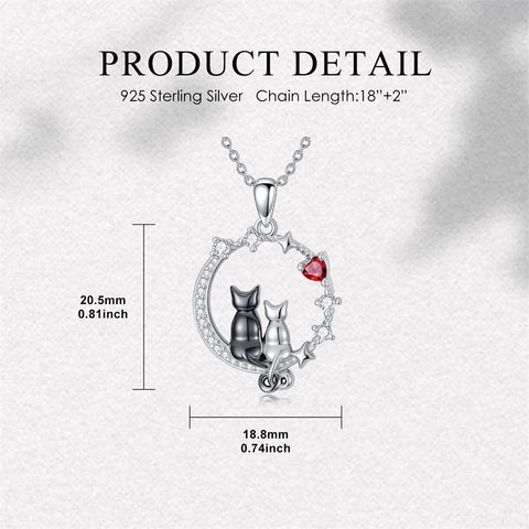 Sterling Silver Cubic Zirconia Two Cats Pendant Necklace