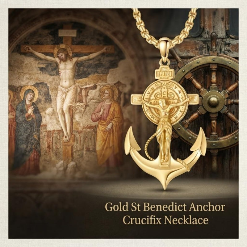 14K Gold Plated Religious Amulet  Cross Pendant Necklace