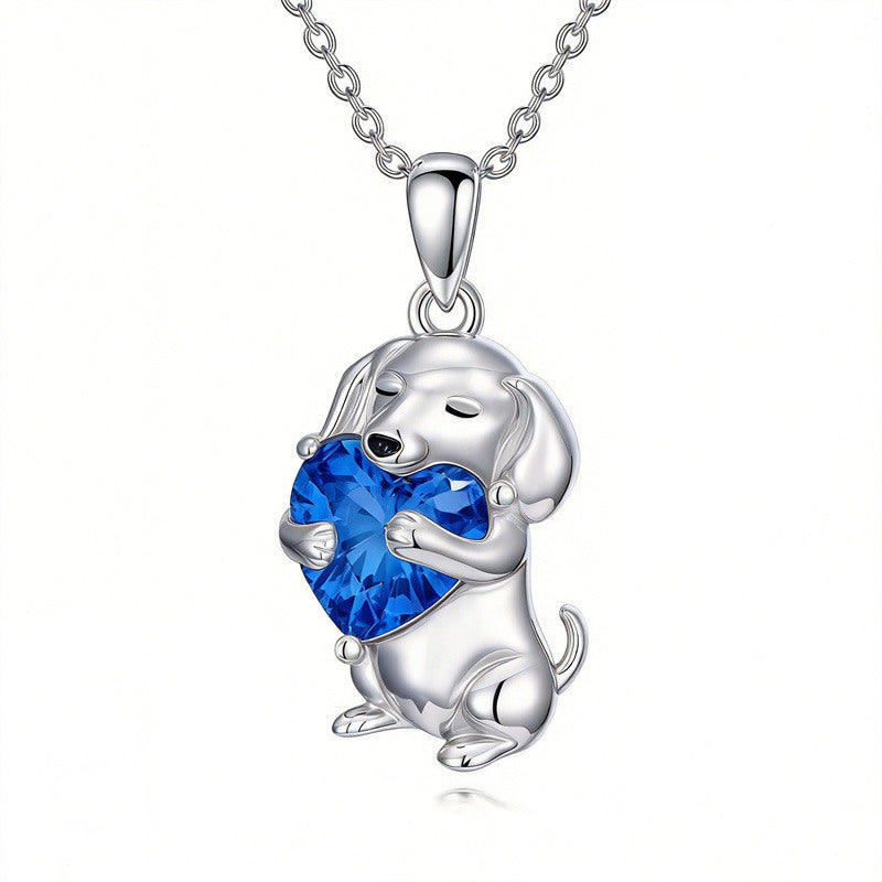 Sterling Silver 12 Month Birthstone Dachshund Pendant Necklace for Women