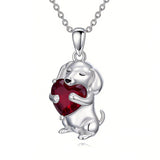 Sterling Silver 12 Month Birthstone Dachshund Pendant Necklace for Women