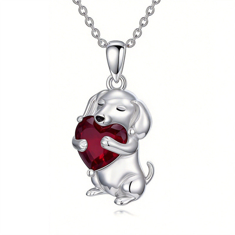 Sterling Silver 12 Month Birthstone Dachshund Pendant Necklace for Women