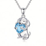 Sterling Silver 12 Month Birthstone Dachshund Pendant Necklace for Women
