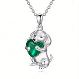 Sterling Silver 12 Month Birthstone Dachshund Pendant Necklace for Women